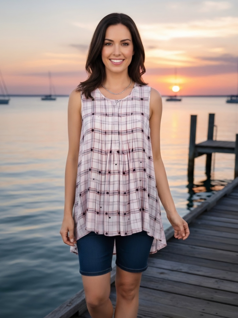 The Limited Pink Plaid Sleeveless Tunic Top - Picture 1 of 2